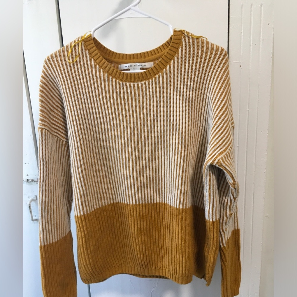 Max Studio Mustard and Cream Striped Sweater